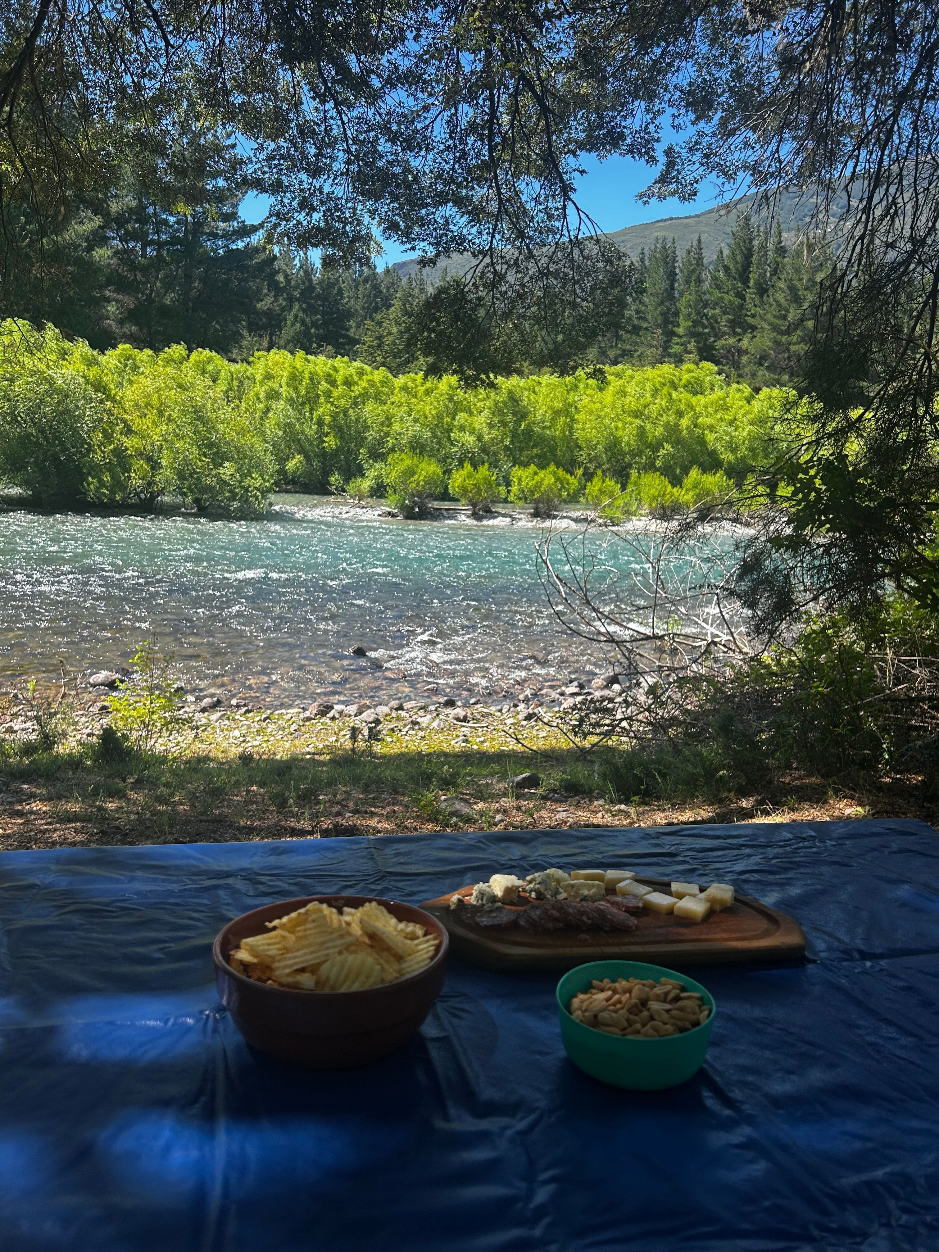 Riverside lunch on the banks of a Patagonian river